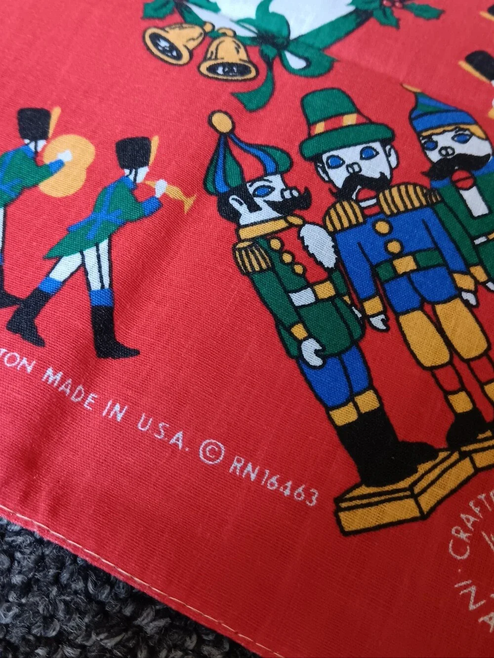 VTG Santa Christmas USA Cotton Poly Bandana Scarf RN16463 Holiday Nutcracker